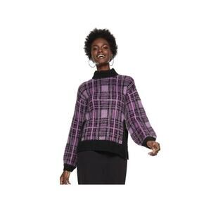 NINE WEST PLAID BLACK YELLOW SWEATER SIZE SMALL